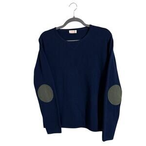 Pink Pineapple Cashmere Navy Blue Elbow Patch Pullover Sweater